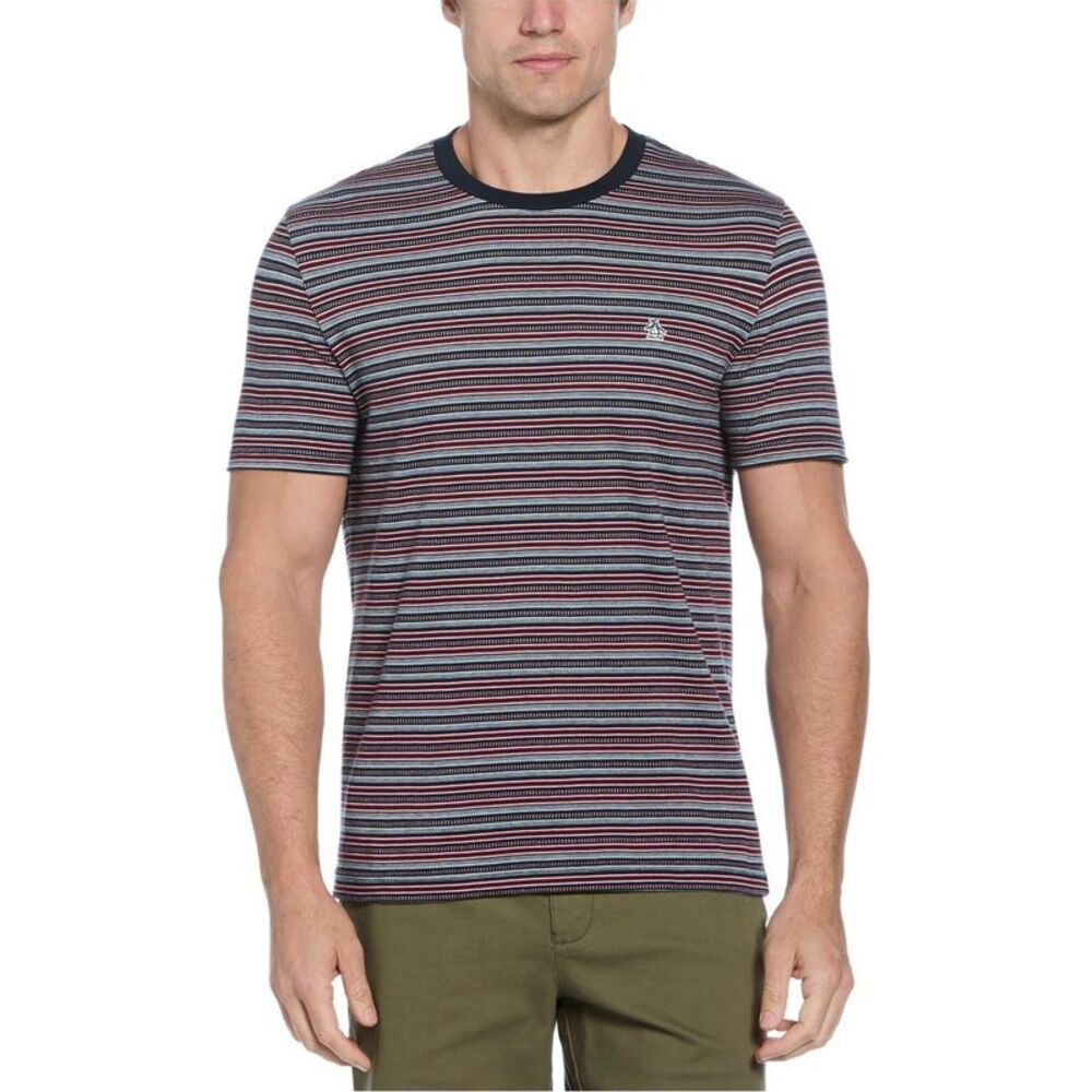 Original Penguin Mens Striped Jersey Crew Neck / Dark Sapphire